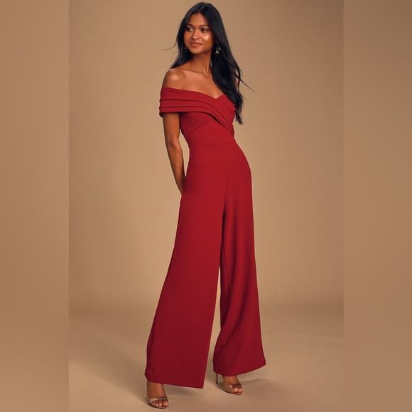 LULU'S Stand Tall Off Shoulder Jumpsuit *NEW* - Picture 1 of 11